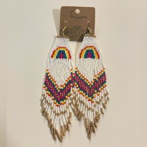Rainbow Beaded Fringe Earrings